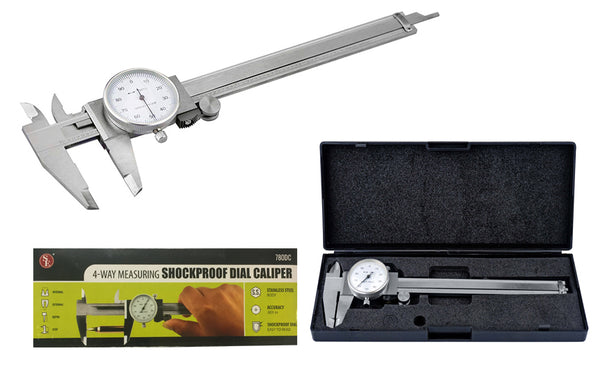 SE 4-Way Measuring Shockproof Steel Dial Caliper, 0-6" SAE - Precision Tool with Hard Case - 780DC