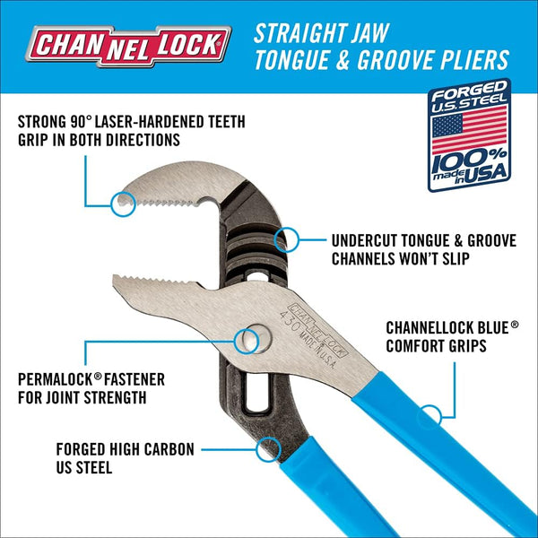 CHANNELLOCK Straight Jaw Tongue & Groove Pliers 430