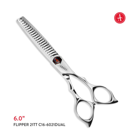 ABOVE PROFESSIONAL SHEARS Flipper 21TT No-Line Dual Tooth Blending Shears 6in C16-6021DUAL