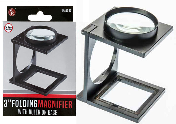 SE Folding Glass Lens Magnifier 3.5X with in/mm Ruler MA1030