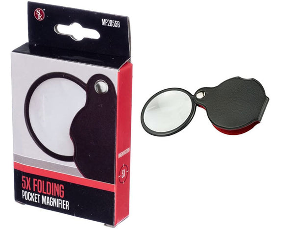SE Pocket Magnifier - Folding Glass Lens 5X 2in MF2055B