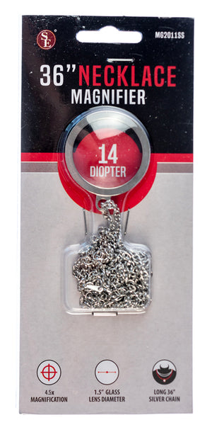 SE Glass Lens Necklace Magnifier 4.5X with 36" Silver Color Chain (2.8MM) MG2011SS