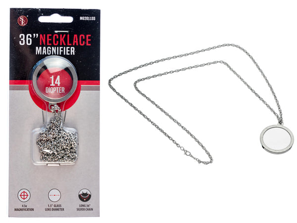 SE Glass Lens Necklace Magnifier 4.5X with 36" Silver Color Chain (2.8MM) MG2011SS