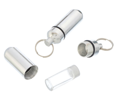 SE Aluminum ID Holder with Removable Plastic Vial & Key Ring (Chrome) PH17DS-36