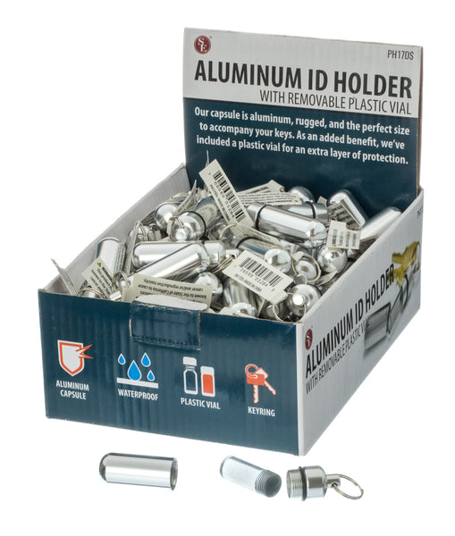 SE Aluminum ID Holder with Removable Plastic Vial & Key Ring (Chrome) PH17DS-36