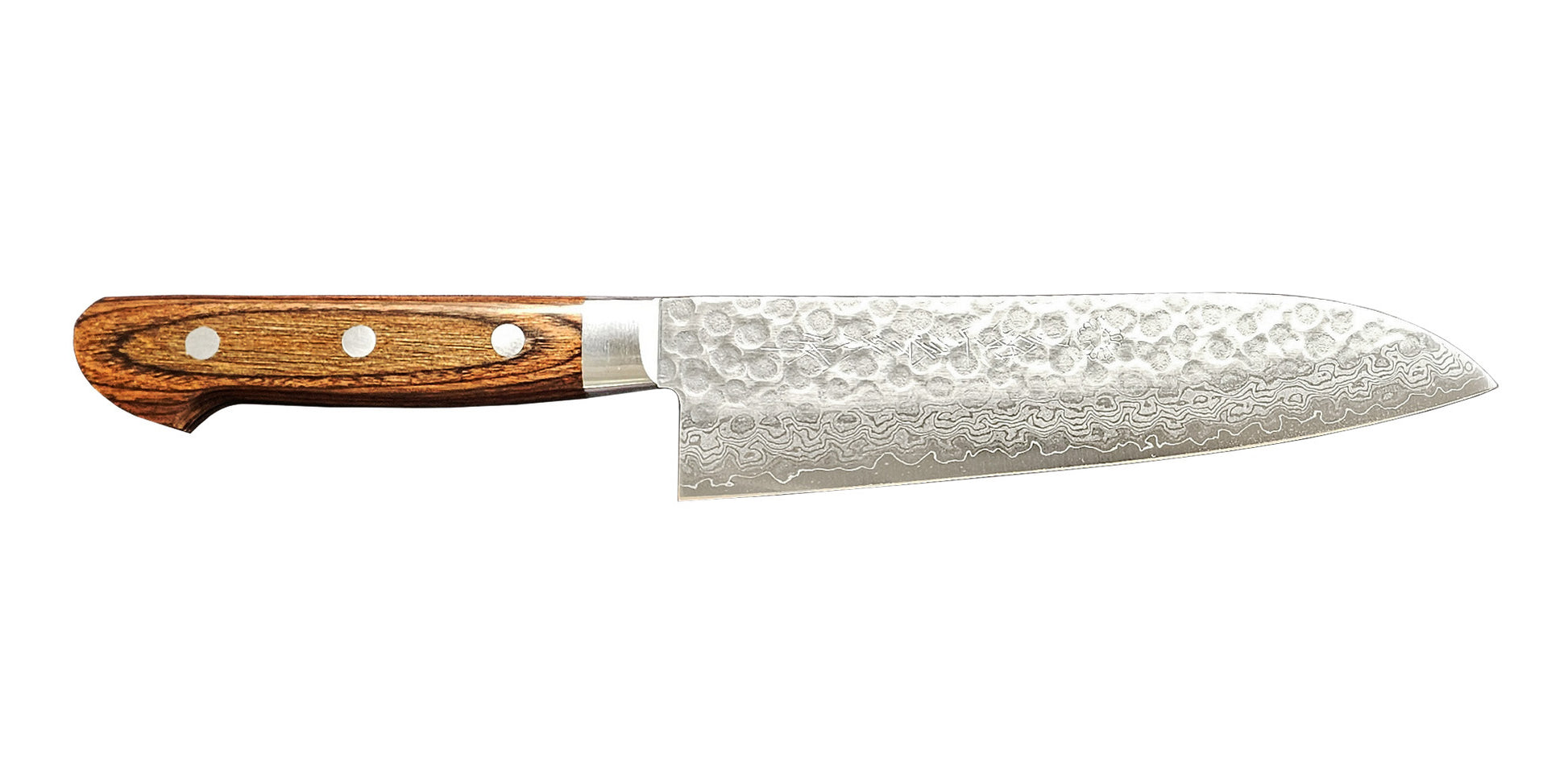 KIKUICHI Series Warikomi Damascus Tsuchime Santoku 7in WDT18