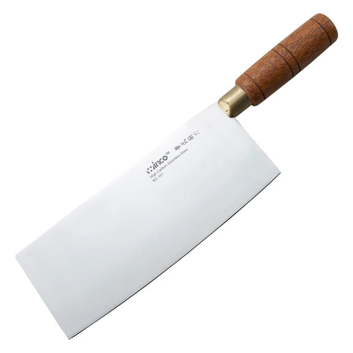 WINCO Chinese Cleaver with Wooden Handle, 8" x 3-1/2" Blade KC-101