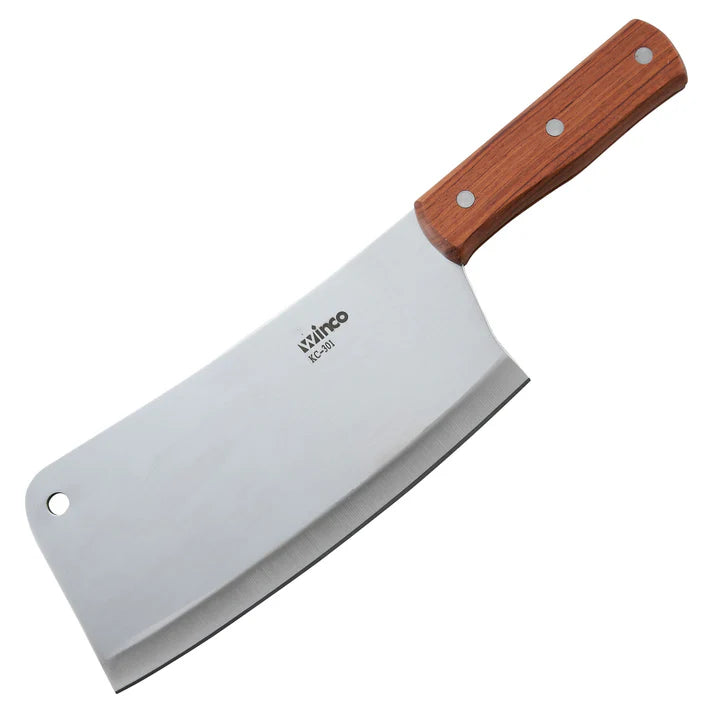 WINCO Heavy-Duty Cleaver with Wooden Handle - 8" x 3-1/2" Blade KC-301