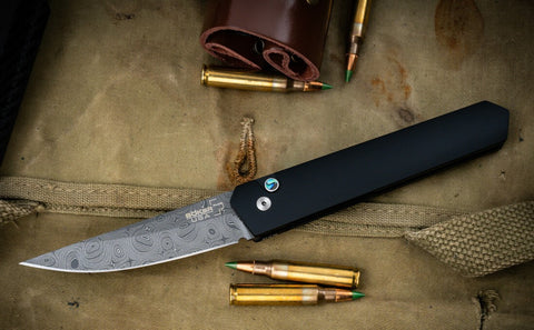 BOKER Burnley Kwaiken Automatic Black Pro-Tech Damascus - 3.5in 06EX293DAM