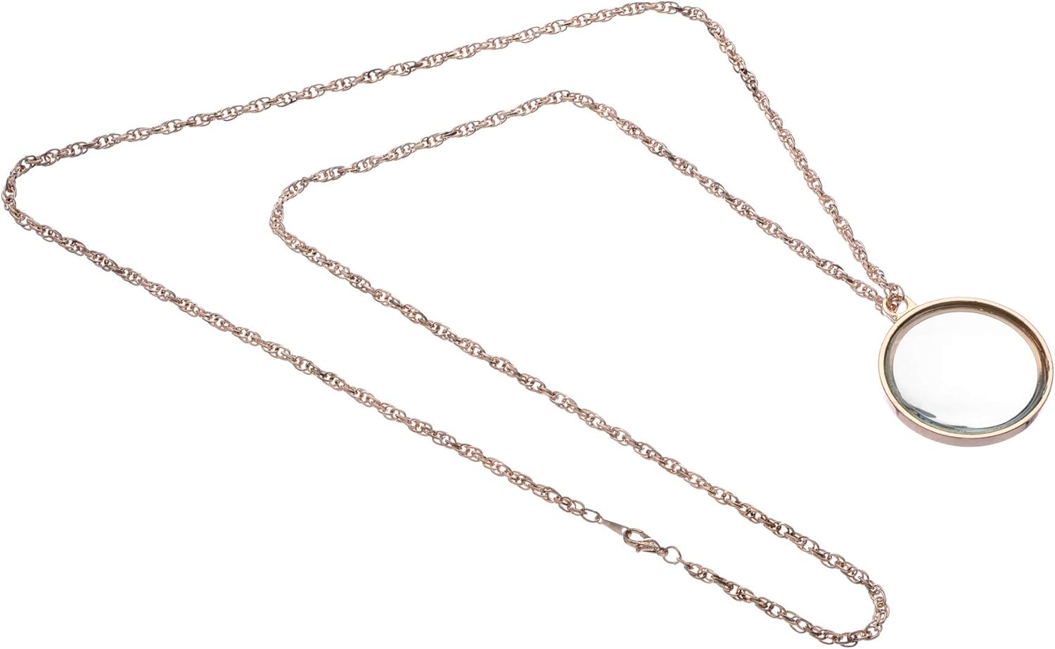 SE Glass Lens Necklace Magnifier 4.5X with 36" Rose Gold Color Chain (2.8MM) MG2013RG