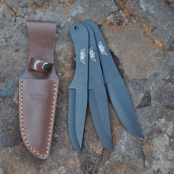 UZI 3pk Throwing Knives w/ Leather Sheath UZK-TRW-004