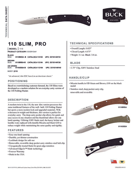 BUCK 110 Slim Pro EDC - Brown Micarta 110BRS4-B
