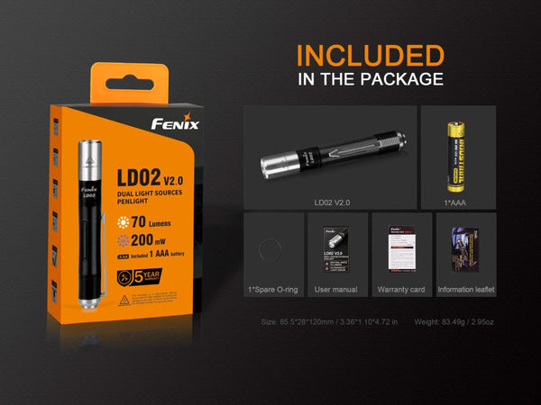 FENIX LD02 v2 EDC Penlight w/ UV Light LD02V2BK