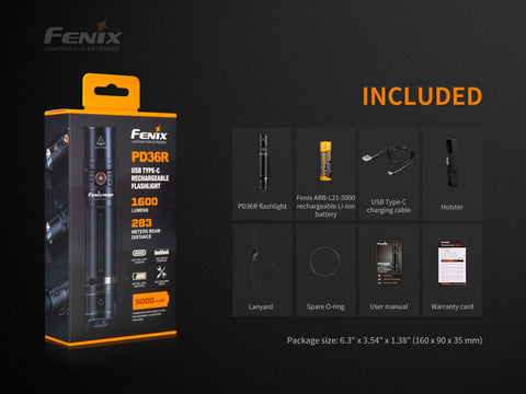 FENIX 1600 Lumen USB Rechargeable Flashlight plus E01 V2 Mini Flashlight Bundle PD36R