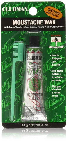 CLUBMAN PINAUD Moustache Wax with Brush/Comb 0.5oz - Chestnut 070642